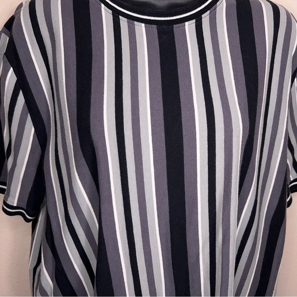 XL Grey Black White Striped Tee Womens Short Sleeve Cotton - Picture 6 of 14